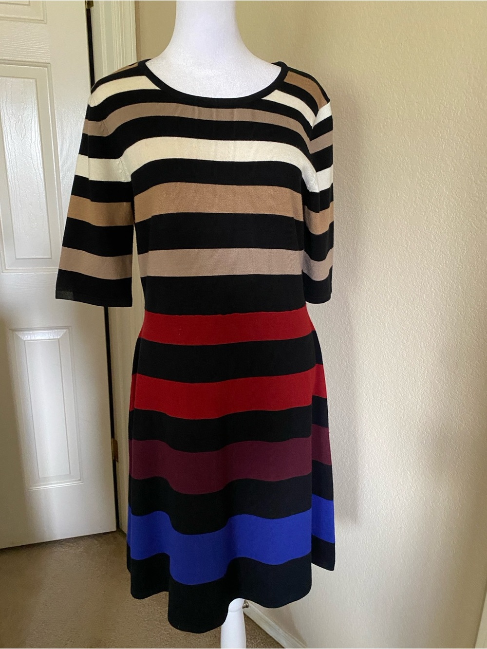 Knit A-Line Dress knee length preppy career retro soft knit dress Fall w boots